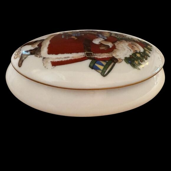 Vintage 1995 Reutter Santa Claus Porcelain Trinket Box Gold Rim Germany - Picture 4 of 14
